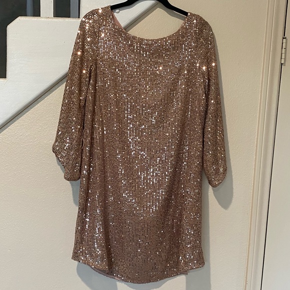 NWT ANTHROPOLOGIE Rose Gold Sequin Date Night Dress - Picture 6 of 15